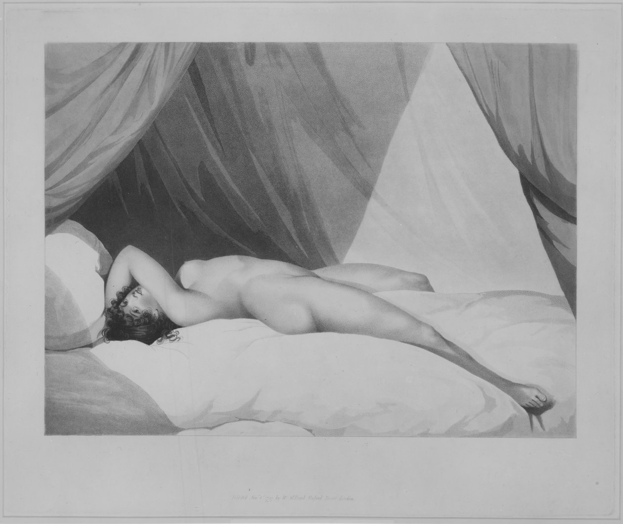 Nude ležící na závěsné posteli [Emma Hamilton], 1. listopadu 1797. od Adam Buck