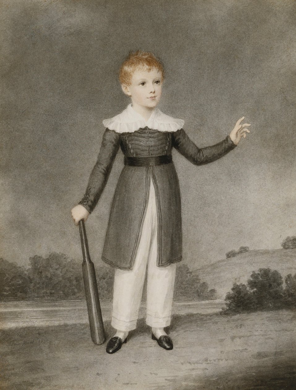Portrét Edwarda Currieho držícího kriketovou pálku, 1830 od Adam Buck