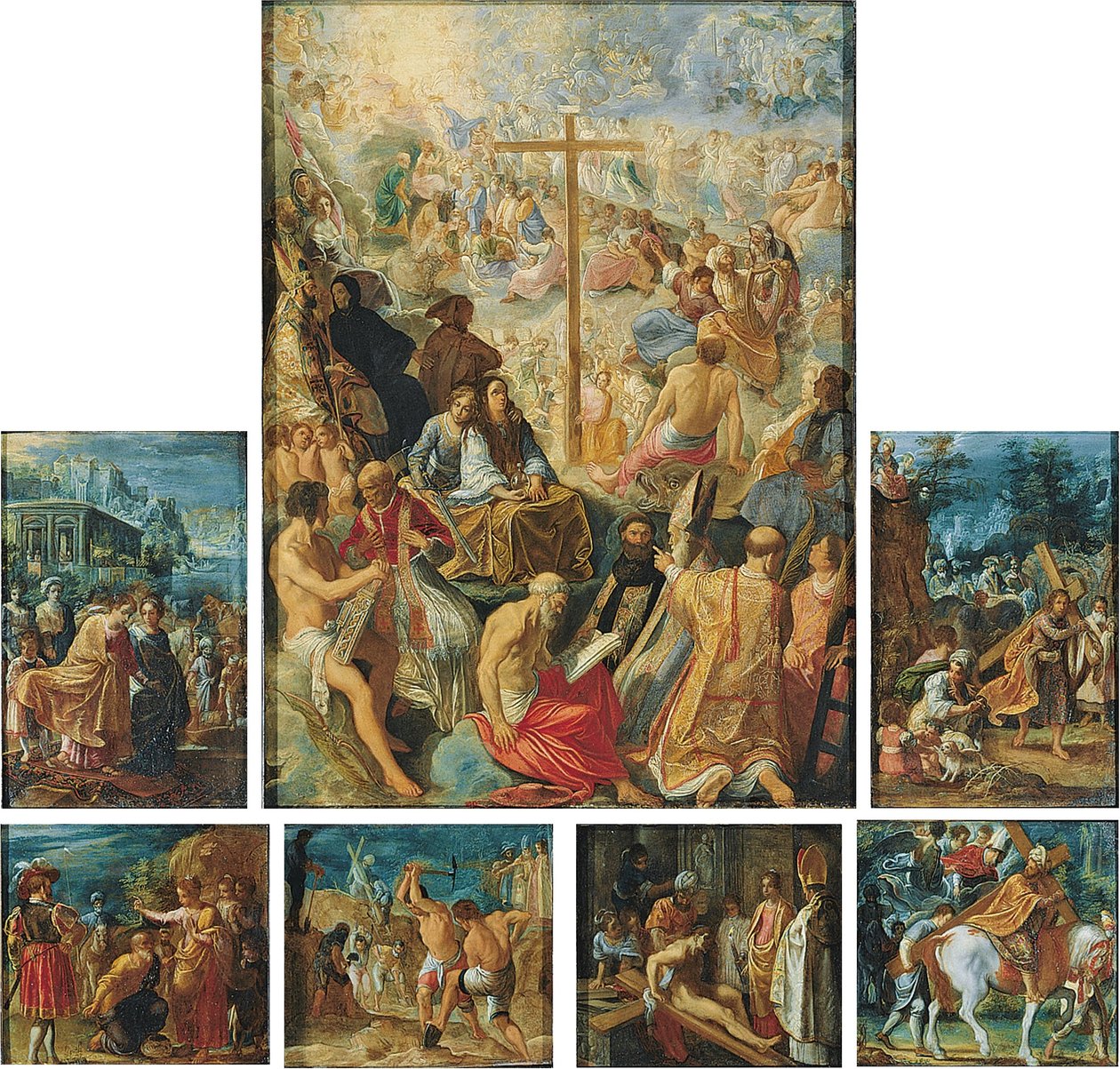 Německy: Der Frankfurter Kreuzaltar (Die Auffindung und Verherrlichung des Wahren Kreuzes) Frankfurtský oltářní obraz Svatého Kříže od Adam Elsheimer