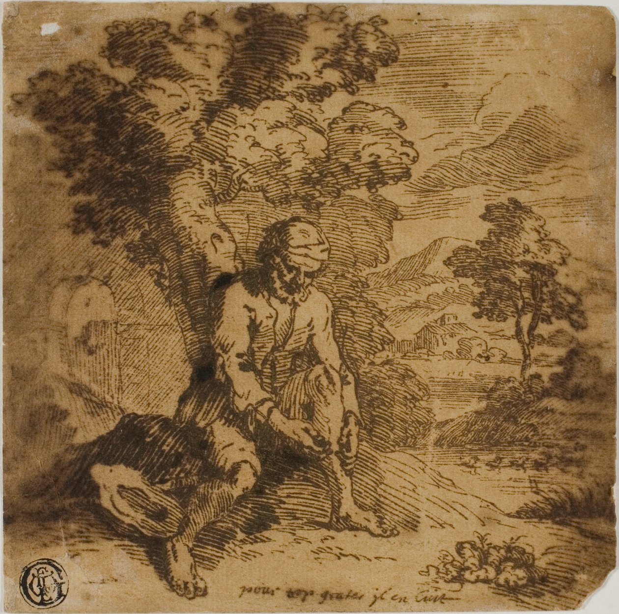 Sedící muž škrábající se na noze od Adam Elsheimer