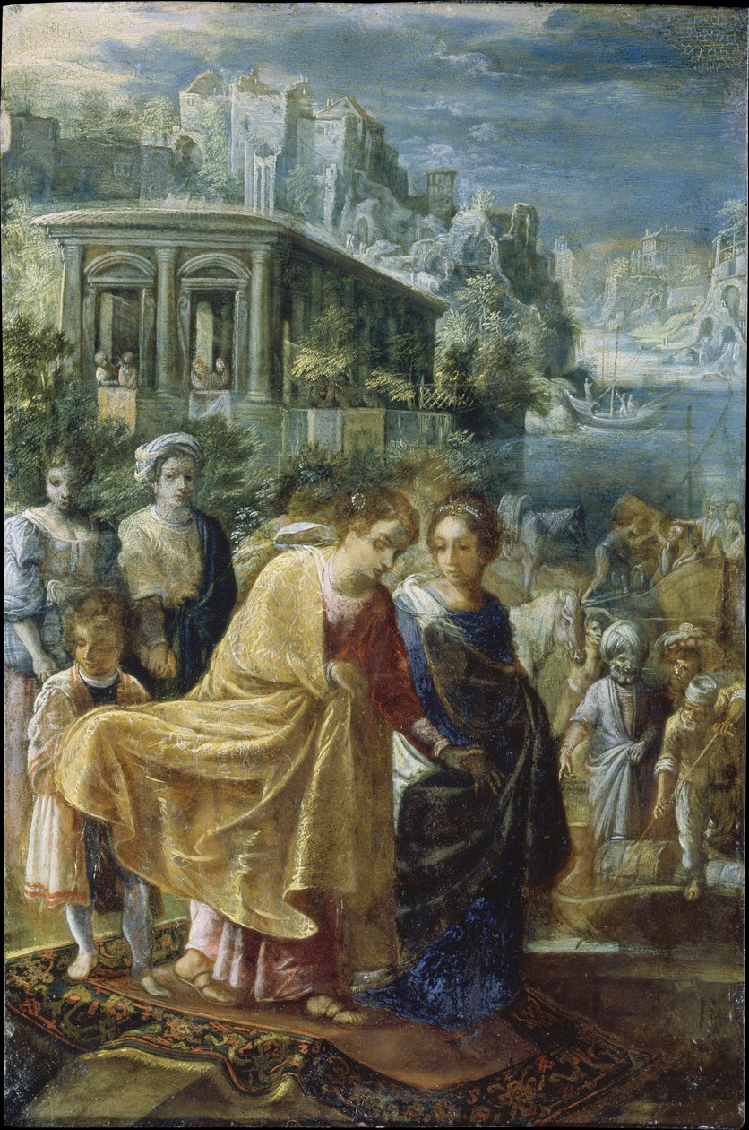 Frankfurtský oltář Zasvěcení pravého kříže: Nalodění císařovny Heleny (vlevo) od Adam Elsheimer