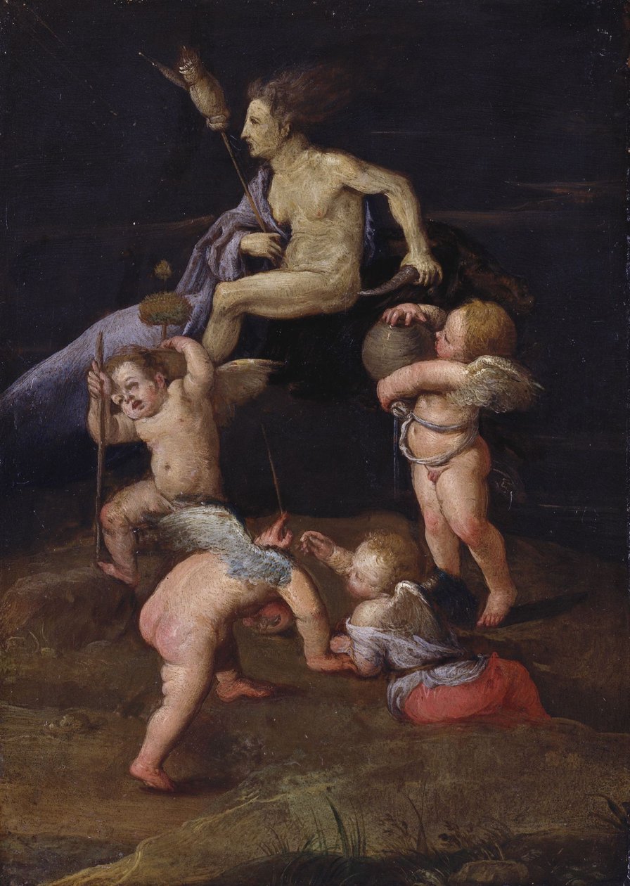 Čarodějnice jedoucí pozpátku na koze od Adam Elsheimer