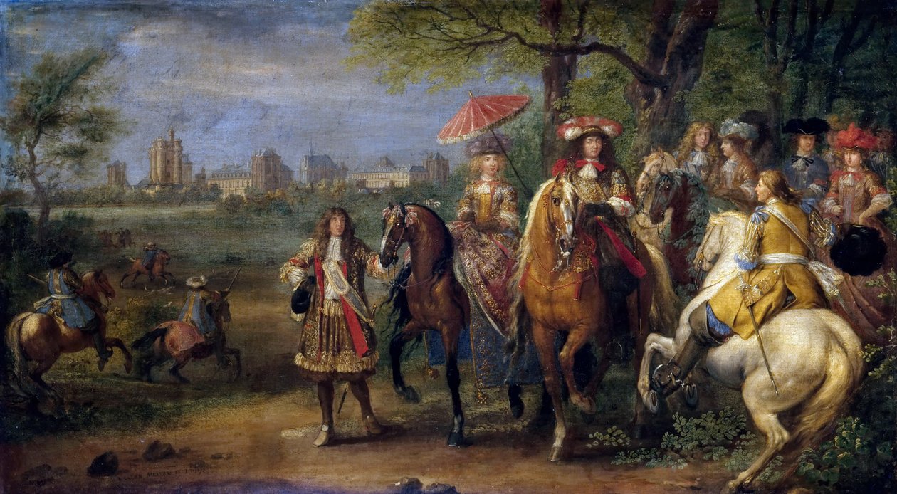 Chateau de Vincennes s Ludvíkem XIV a Marií Terezií se svým dvorem v roce 1669 od Adam Frans Meulen van der
