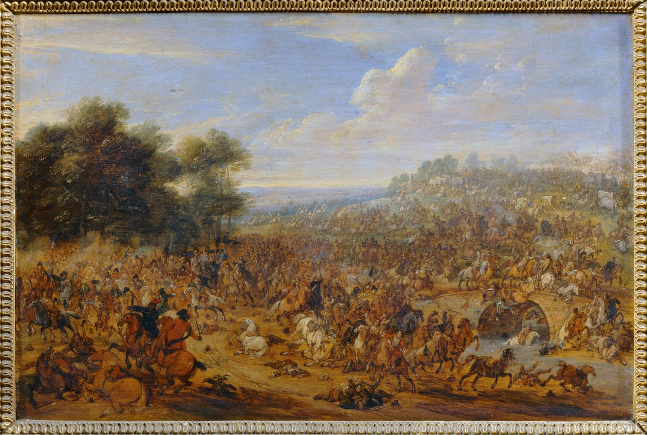Bitva u mostu ... od Adam Frans van der (circle of) Meulen