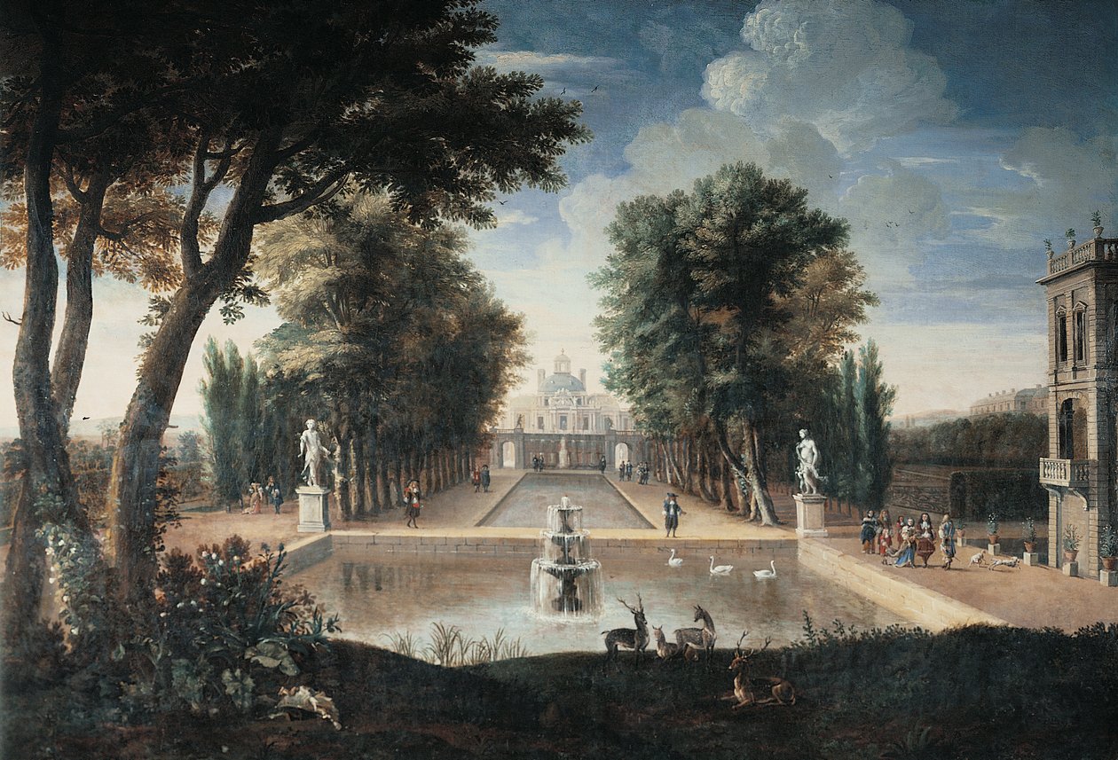 Pohled na palác (olej na plátně) od Adam Frans van der (style of) Meulen