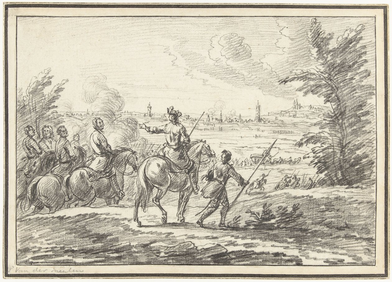 Jezdci na kopci před městem od Adam Frans van der Meulen (possibly)