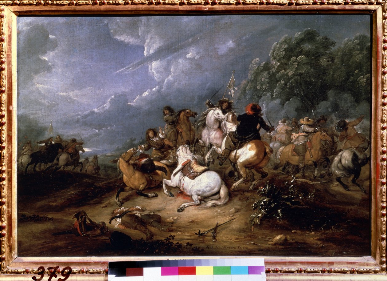 ""Šarvátka"" (Kavalérie šarvátka) Obraz Adama Franse van der Meulena (1632-1690) 1660 Puškinovo muzeum, Moskva od Adam Frans van der Meulen