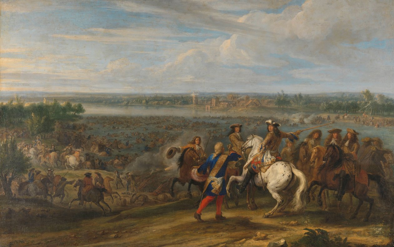 Ludvík XIV. Přejezd do Nizozemska v Lobithu Ludvík XIV. překračuje Rýn v Tolhuis u Lobithu, 12. června 1672 od Adam Frans van der Meulen
