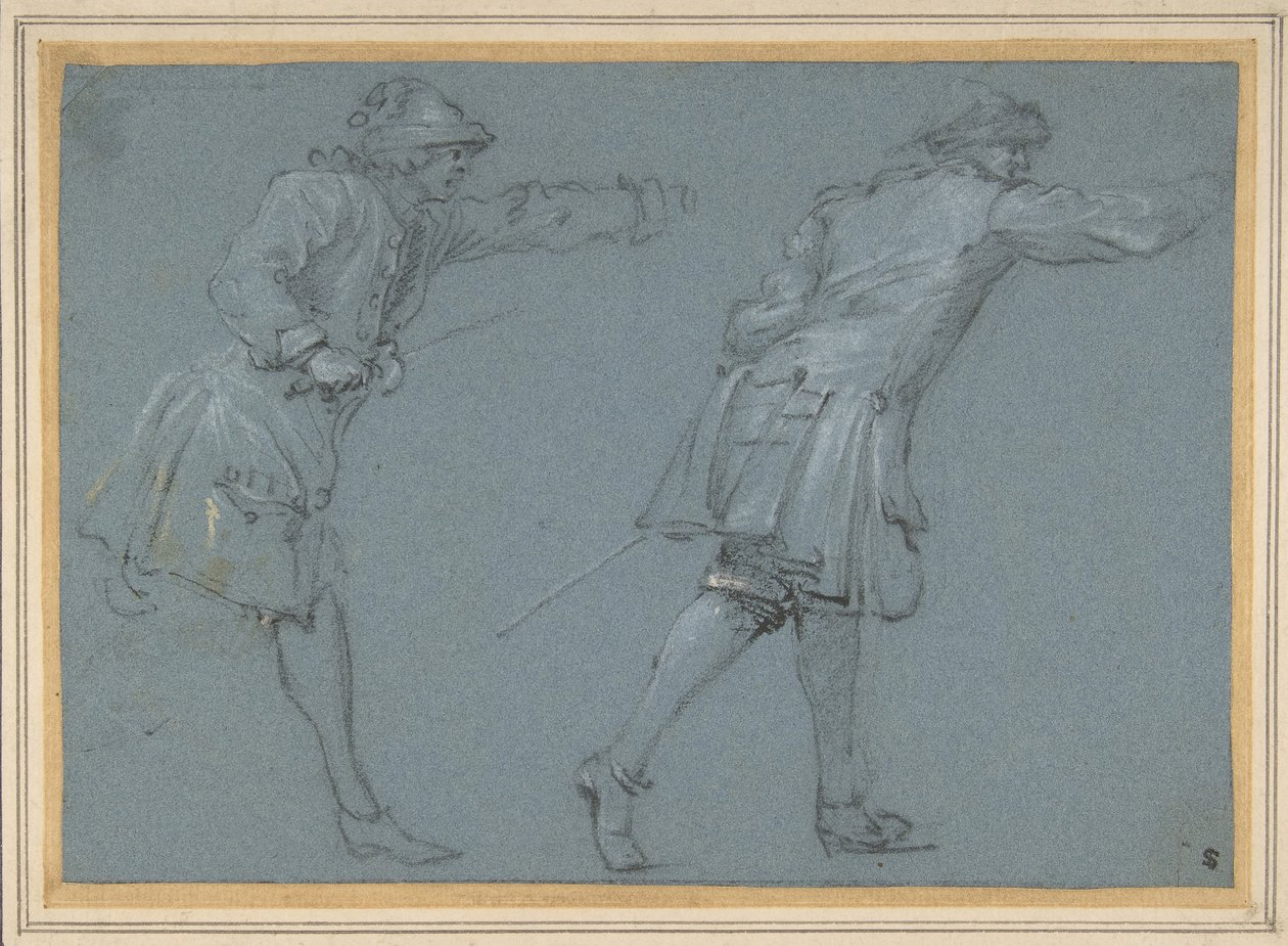Studie šermířských soubojů dvou vojáků, 17. století. od Adam Frans van der Meulen