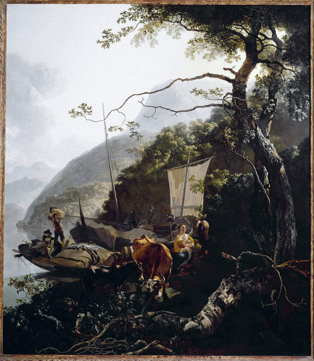 Plachetnice kotvící na pláži jezera, asi 1660 (olej na plátně) od Adam Pynacker
