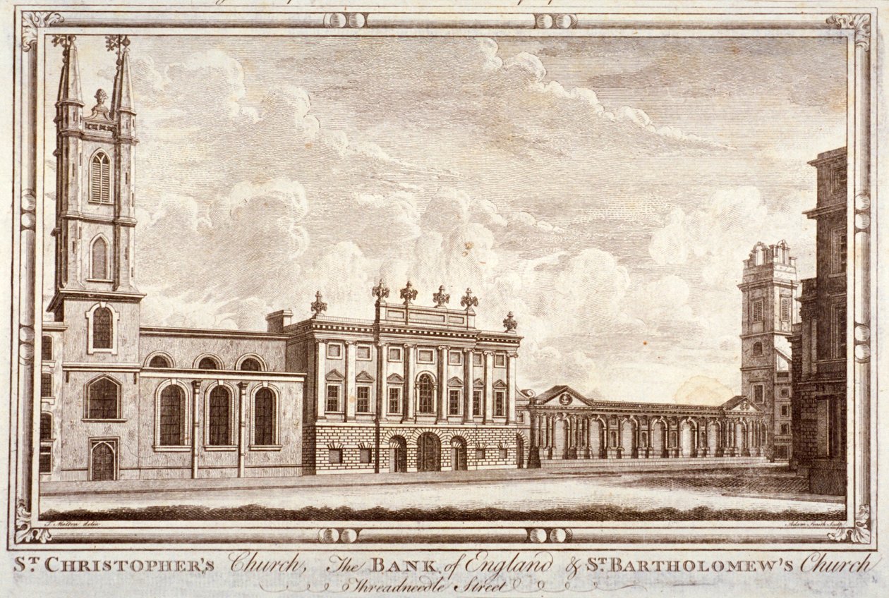 Bank of England, St Christopher-le-Stocks a St Bartholomew-by-the-Exchange, Londýn, c1775 od Adam Smith