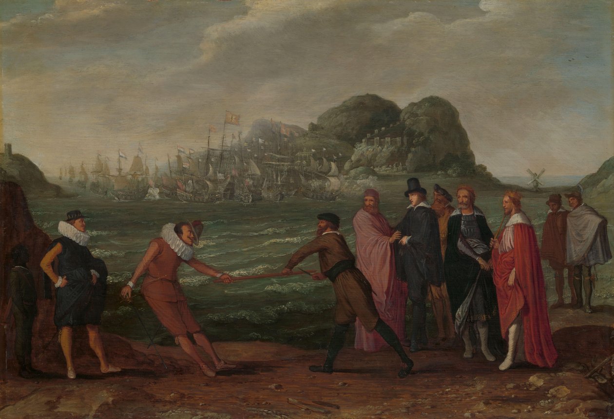 Bitva o zlatou hůl (Dominion of the World) Alegorie vítězství Nizozemců nad španělskou flotilou na Gibraltaru, 25. dubna 1607 od Adam Willaerts