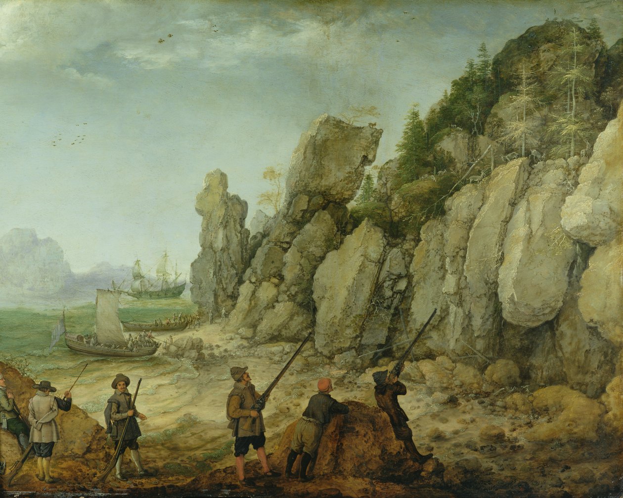 Detail lovu divoké kozy na pobřeží, 1620 od Adam Willaerts