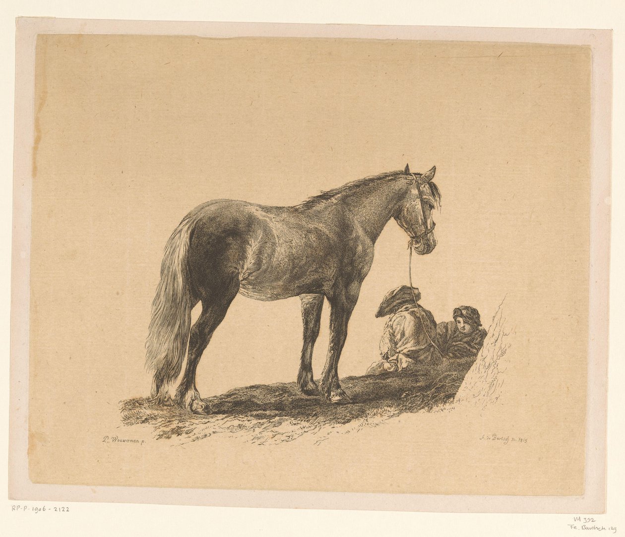 Stojící kůň se dvěma muži sedícími na zemi Šest tisků po kresbách Adama von Bartsche ve sbírce Heinricha Xavera Ritter von Hauer (název série) Šest estampes gravées par Adam de Bartsch d