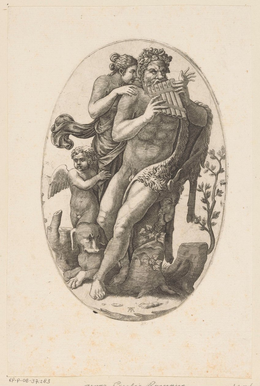 Satyr s panovou flétnou a nymfou od Adamo Scultori