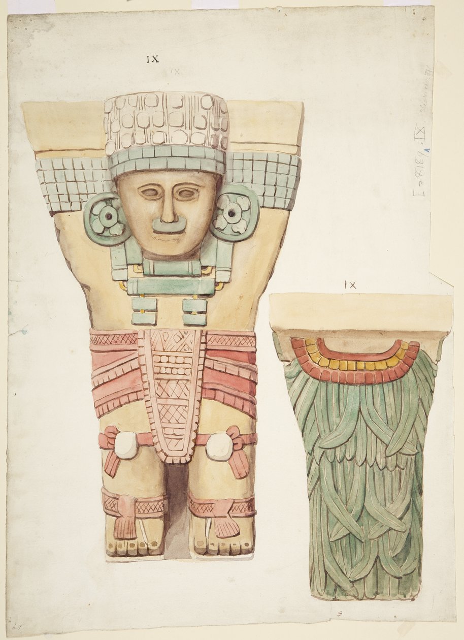 Caryatid IX, zobrazující přední a zadní pohledy (zadní pohled v menším měřítku) (akvarel) od Adela Breton