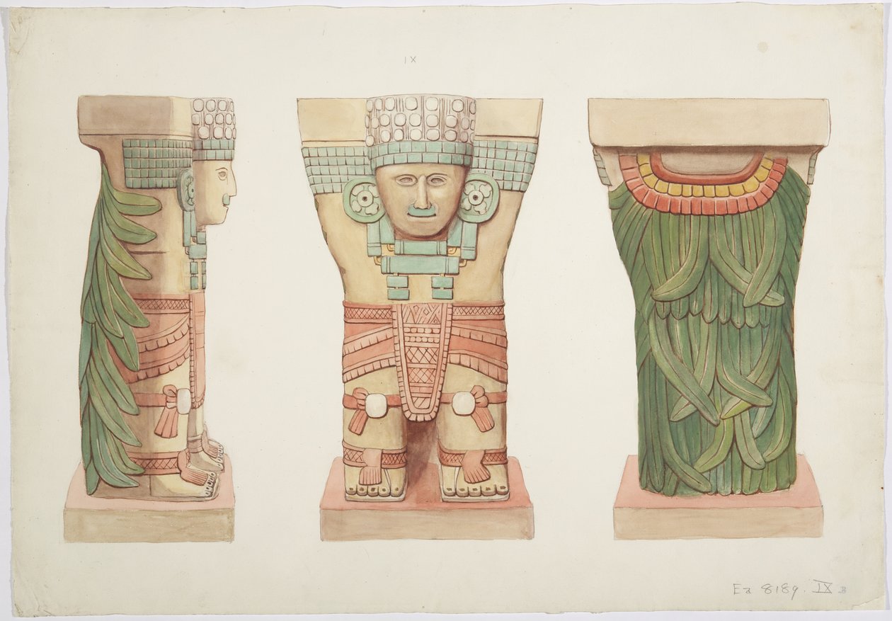 Caryatid IX, zobrazující přední, boční a zadní pohledy (akvarel) od Adela Breton