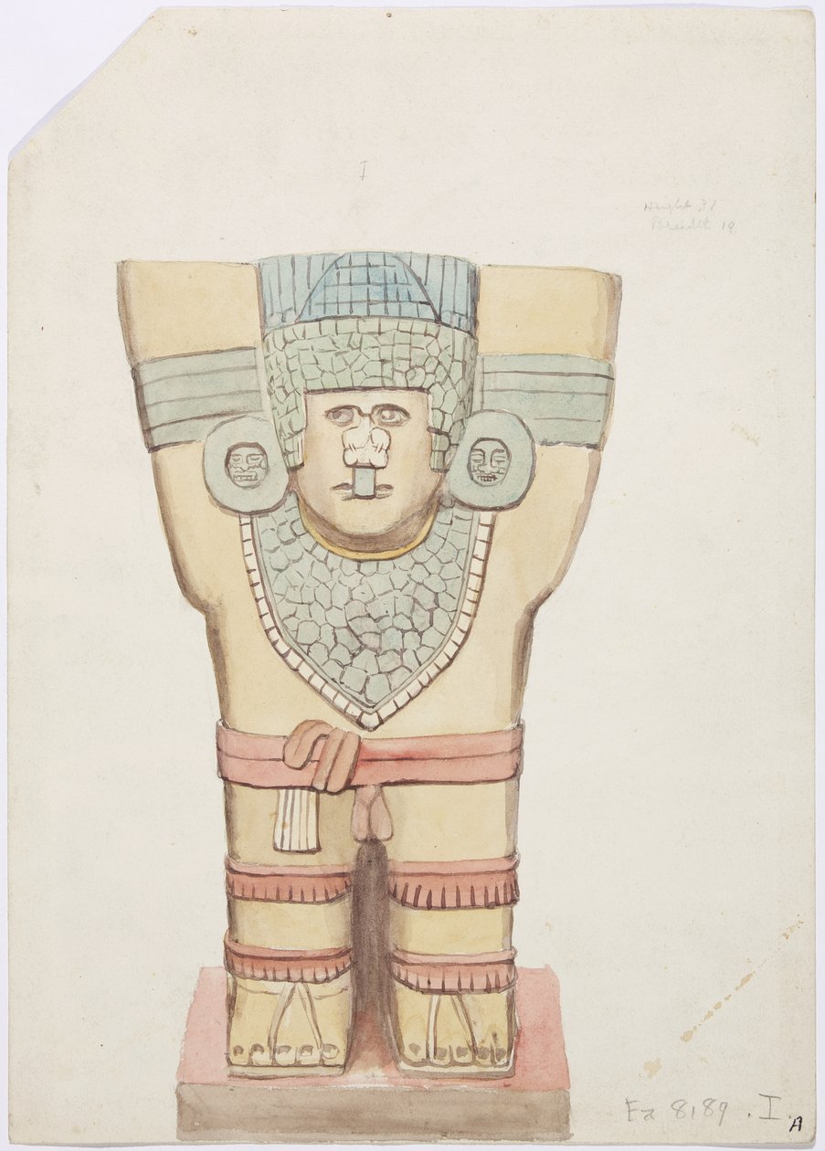 Caryatid I, vnější komora, Horní chrám Jaguárů (Chrám A), Chichen Itzá, Mexiko (akvarel) od Adela Breton