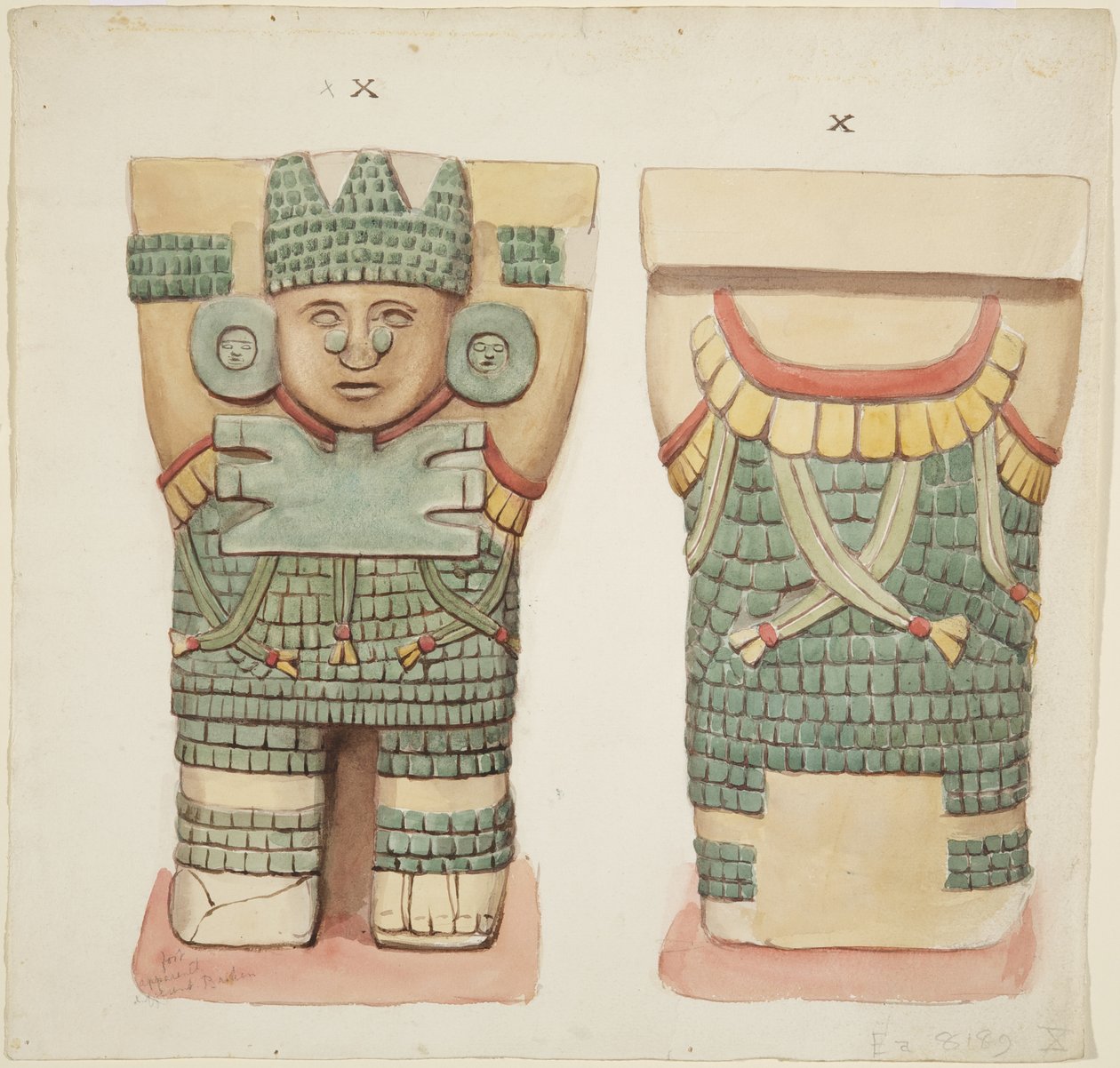 Caryatid X, zobrazující přední a zadní pohledy (akvarel) od Adela Breton
