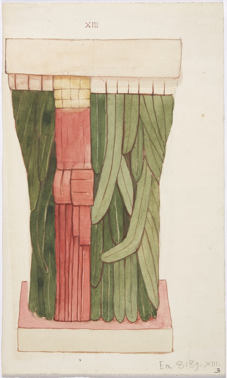 Caryatid z vnější komory, chrám A, chrám Ball Court, Chichen Itza, Mexiko (akvarel) od Adela Breton
