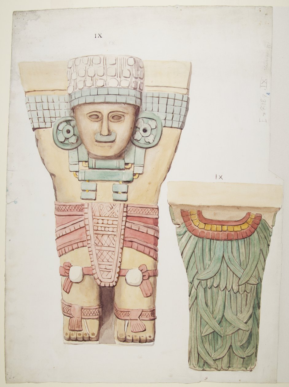 Caryatid z vnější komory, chrám A, míčové hřiště Chichen Itza, Mexiko (akvarel) od Adela Breton