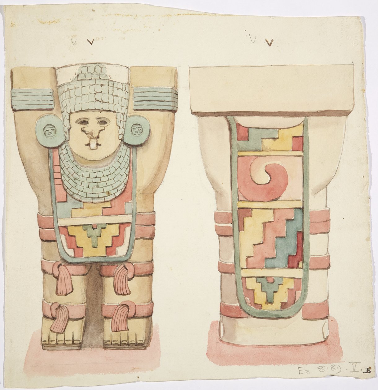 Caryatid z vnější komory, chrám A, míčové hřiště, Chichen Itza, Mexiko (akvarel) od Adela Breton