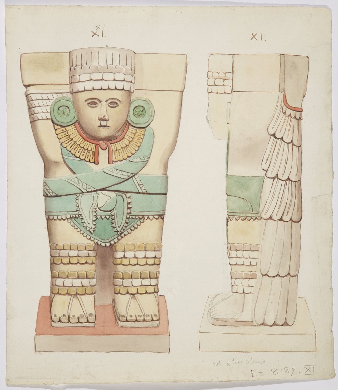 Caryatid z vnější komory, chrám A, míčové hřiště Chichen Itza, Mexiko (akvarel) od Adela Breton