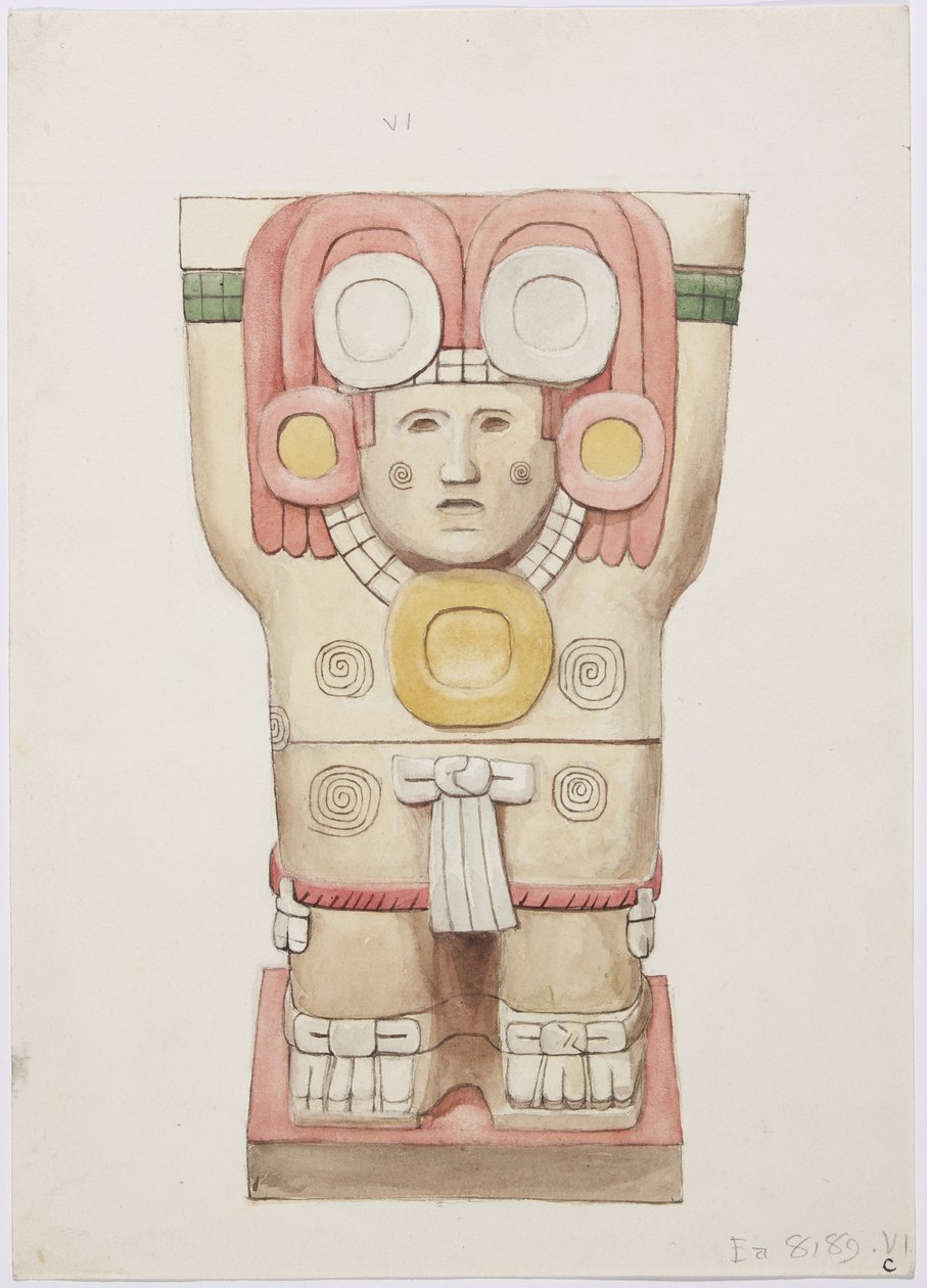 Caryatid z vnější komory, chrám A, míčové hřiště, Chichen Itza, Mexiko (akvarel) od Adela Breton