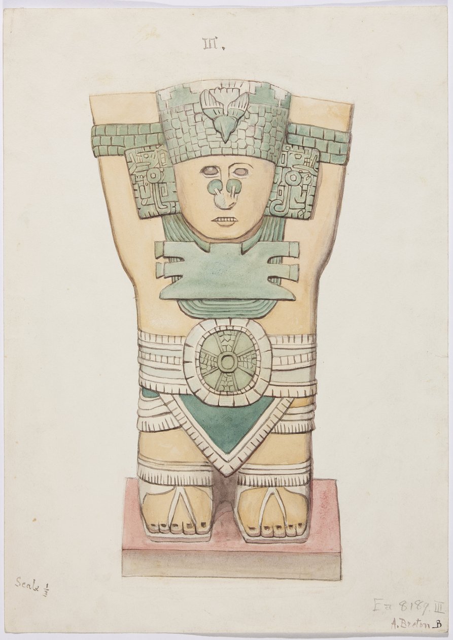 Caryatid z vnější komory, chrám A, míčové hřiště, Chichen Itza, Mexiko (akvarel) od Adela Breton