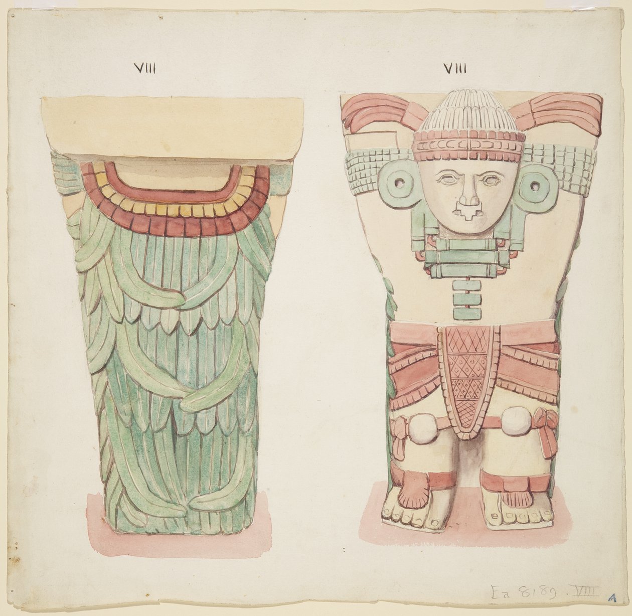 Caryatid z vnější komory, chrám A, míčové hřiště, Chichen Itza, Mexiko (akvarel) od Adela Breton