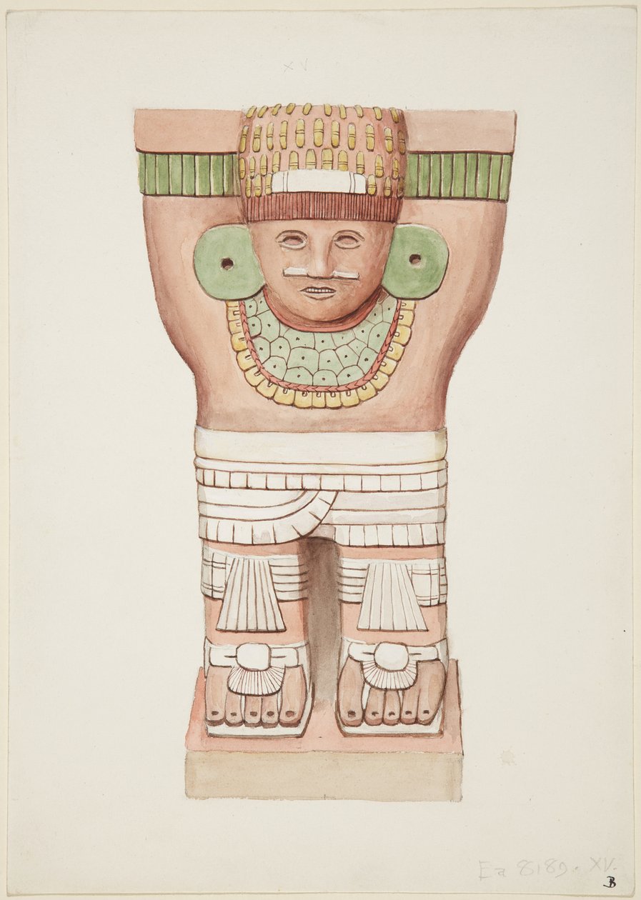 Caryatid z vnější komory, chrám A, chrám míčového hřiště, Chichen Itza, Mexiko od Adela Breton