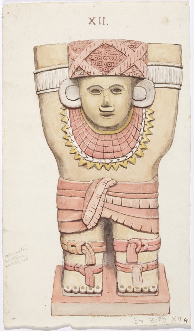 Caryatid z vnější komory, chrám A, míčové hřiště, Chichen Itza, Mexiko (akvarel) od Adela Breton