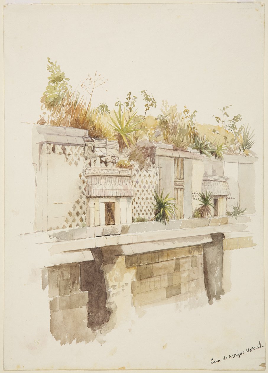 Casa de Monjas, Uxmal, Mexiko Malba horního patra ruin (akvarel) od Adela Breton
