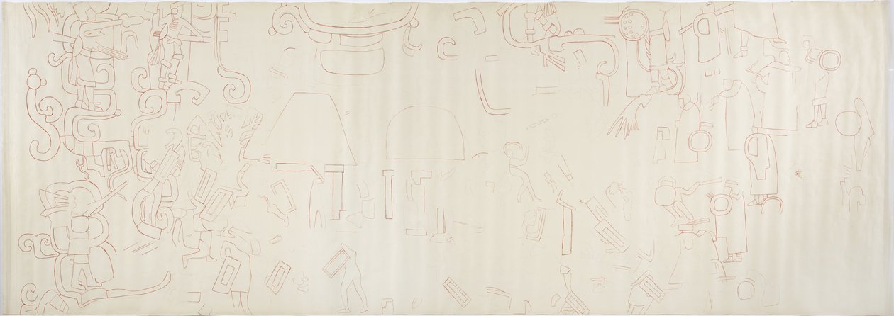Malba ze severní stěny, Horní chrám jaguárů, Chichén Itzá, sekce Mexico Center (červený inkoust a grafit) od Adela Breton