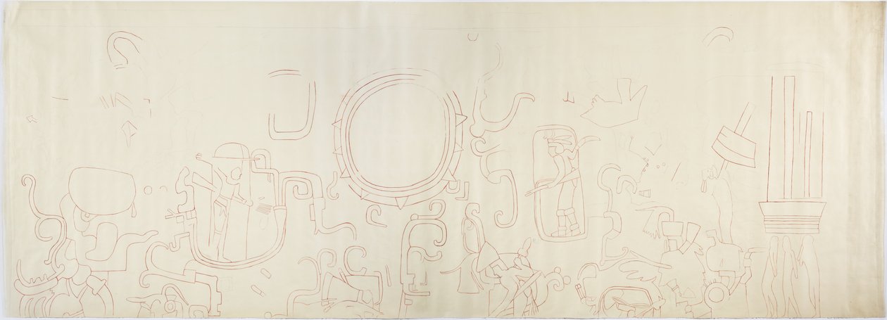 Malba ze severní stěny, Horní chrám jaguárů, Chichén Itzá, Severní část Mexika (červený inkoust a grafit) od Adela Breton