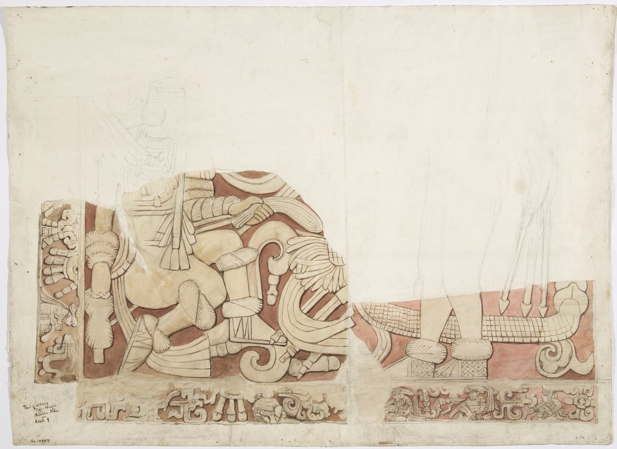 Část oltáře v Horním chrámu jaguárů, chrám E, Chichén Itzá, Mexiko od Adela Breton