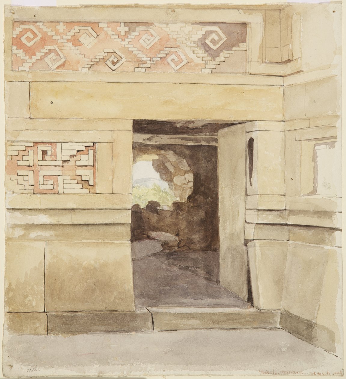 Zřícenina paláce, Mitla 1894 (akvarel) od Adela Breton