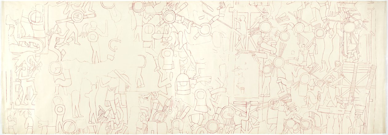 Jižní stěna, Horní chrám jaguárů, Chichén Itzá, Mexiko Jižní centrální čtvrť (červený inkoust a grafit) od Adela Breton