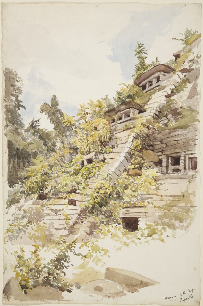 Schodiště pyramidy ve výklencích, El Tajin, Papantla, Mexiko (akvarel) od Adela Breton