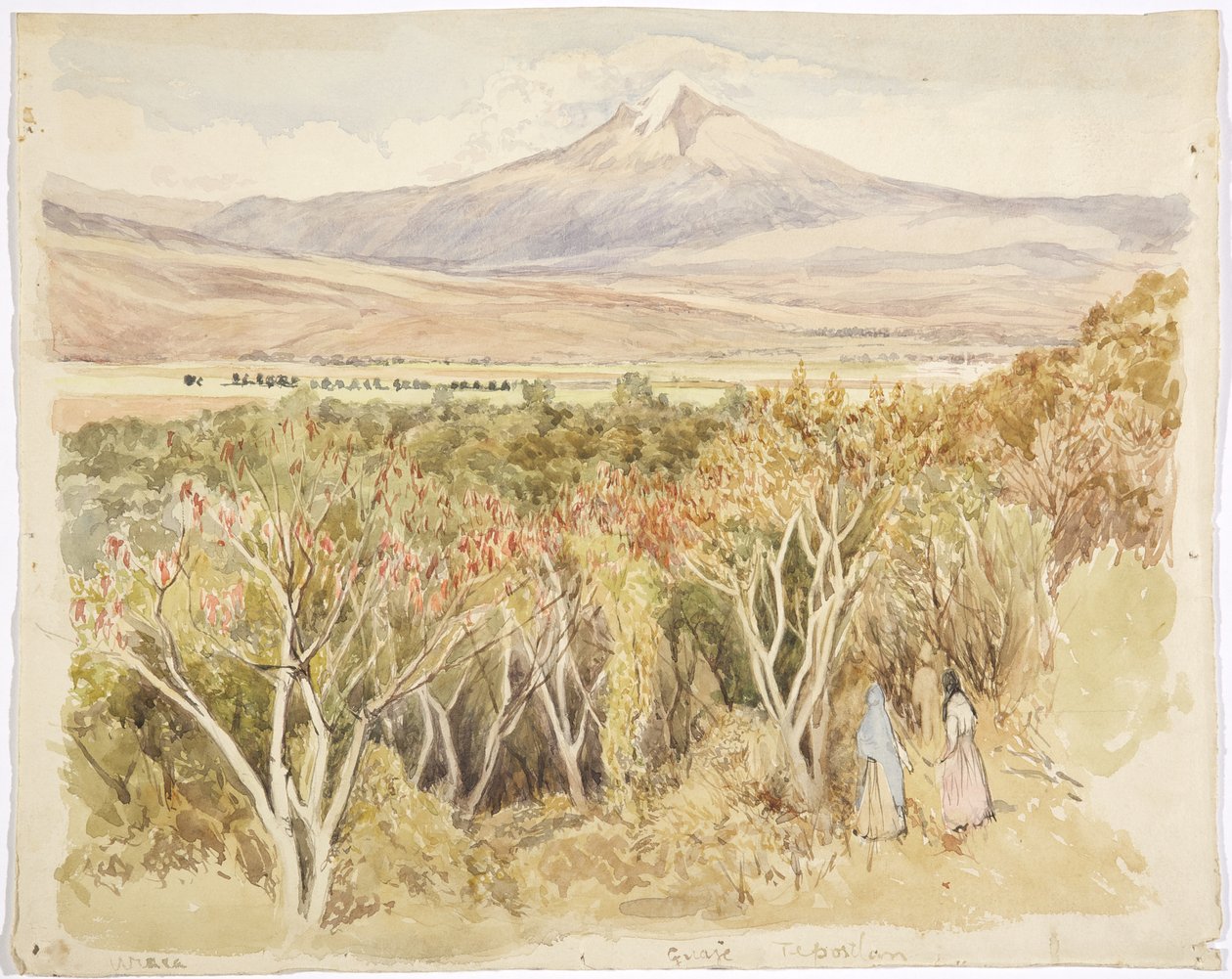 Sopka Popocatépetl z Yautepec, stát Morelos, Mexiko (akvarel a grafit) od Adela Breton