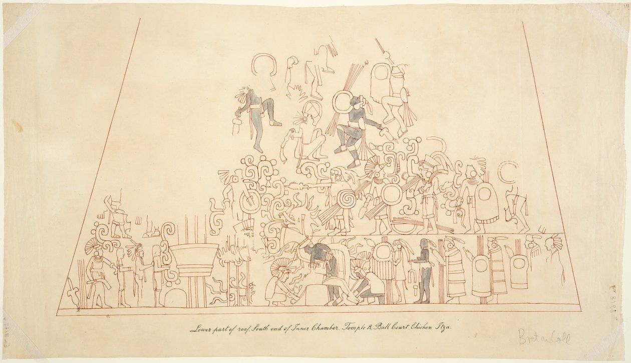 Trasování nástěnné malby z jižní klenby, vnitřní komora, Horní chrám jaguárů, Chichen Itza, Mexiko od Adela Breton