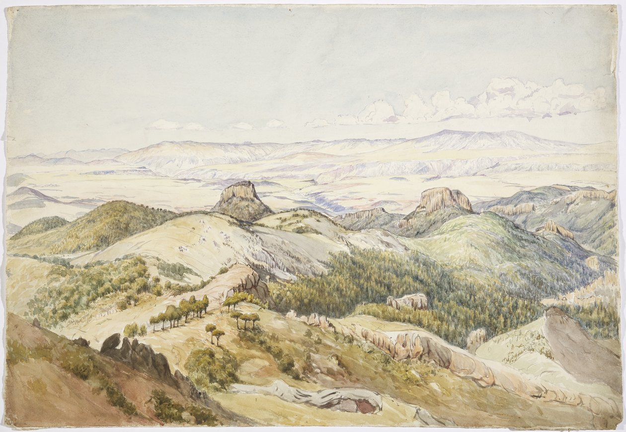 Pohled z Cerro de Navajas, Hidalgo, Mexiko (akvarel) od Adela Breton