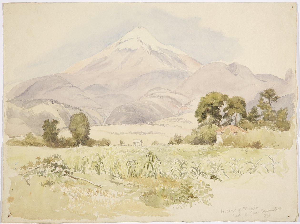 Volcano Orizaba, poblíž S Juan, Coscomatepec, Mexiko (akvarel) od Adela Breton