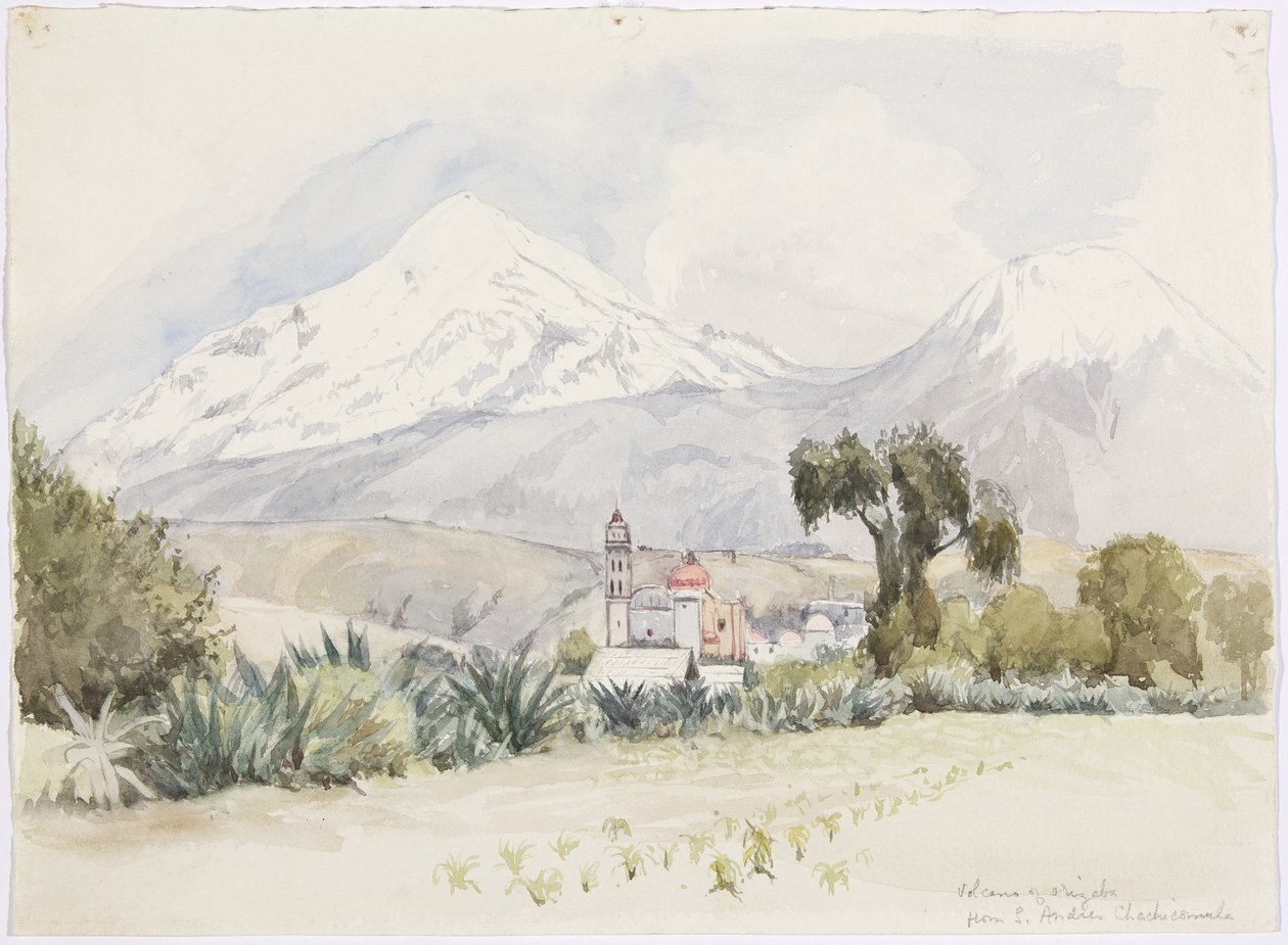 Sopka Orizaba ze San Andrés, Chalchicomula (akvarel) od Adela Breton