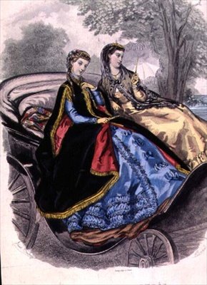 Dámské šaty od Madame Breant-Castel, pláště z Grands Magazins du Louvre z rubriky "Fashion Illustrated" časopisu "Journal De La Famille", vydaného Leroyem. od Adele Anais (after) Colin