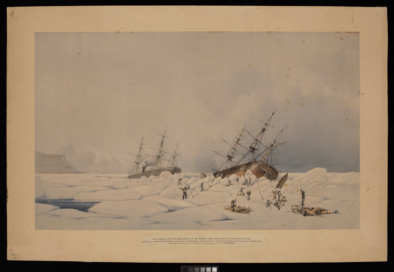 H.M.S. Phoenix a Breadalbane ve chvíli, kdy byl Latter rozdrcen a potopen... od Admiral Edward Augustus (after) Inglefield