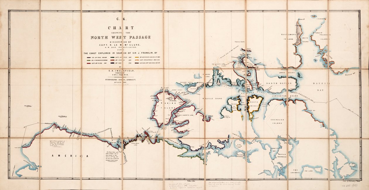 Mapa zobrazující Severozápadní průjezd objevený kapitánem R. Le M. McClurem, HMS 