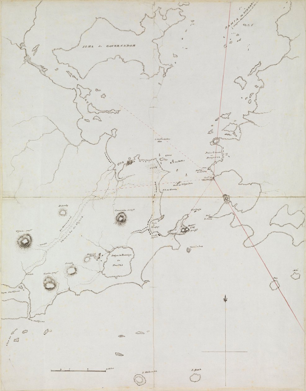 Mapa přístavu Rio de Janeiro, Brazílie, cca 1849 (pero, tuš) od Admiral Sir Edward Gennys Fanshawe