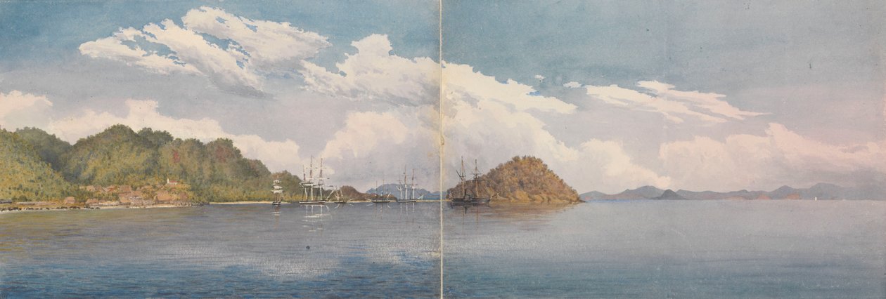 Taboga, Panamský záliv - ostrovy Perico, kopec nad Panamou a další v dálce, březen 1850 (akvarel) od Admiral Sir Edward Gennys Fanshawe