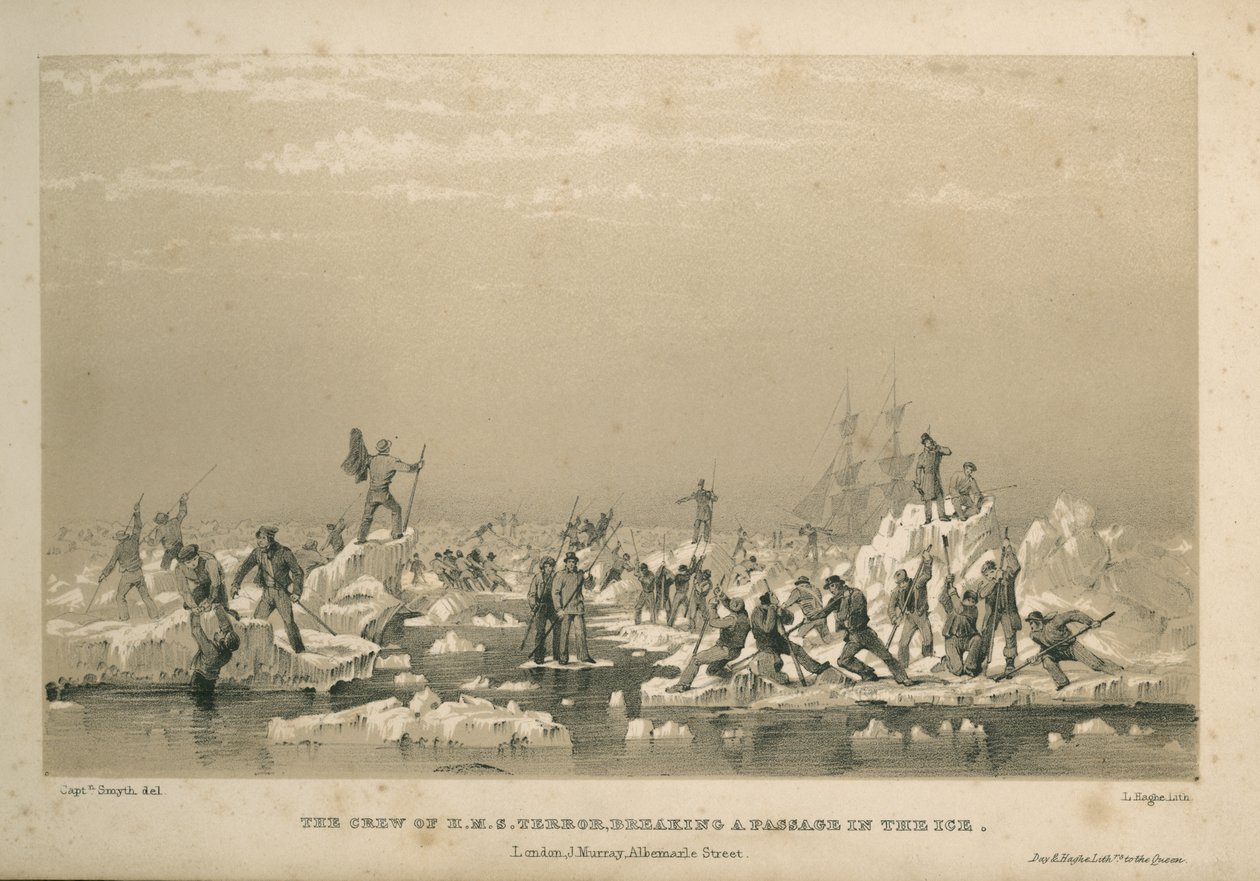H.M.S.:n miehistö Terror, käytävän rikkominen jäässä od Admiral William Henry Smyth